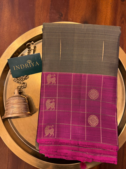 Elaichi green with burgundy annam chakram  -Kanjivaram Silk Saree