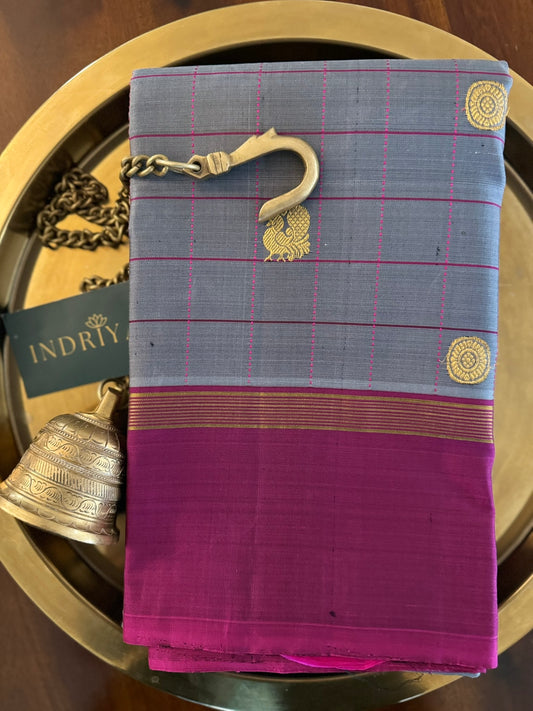 Grey and burgundy-Kanjivaram Silk Saree