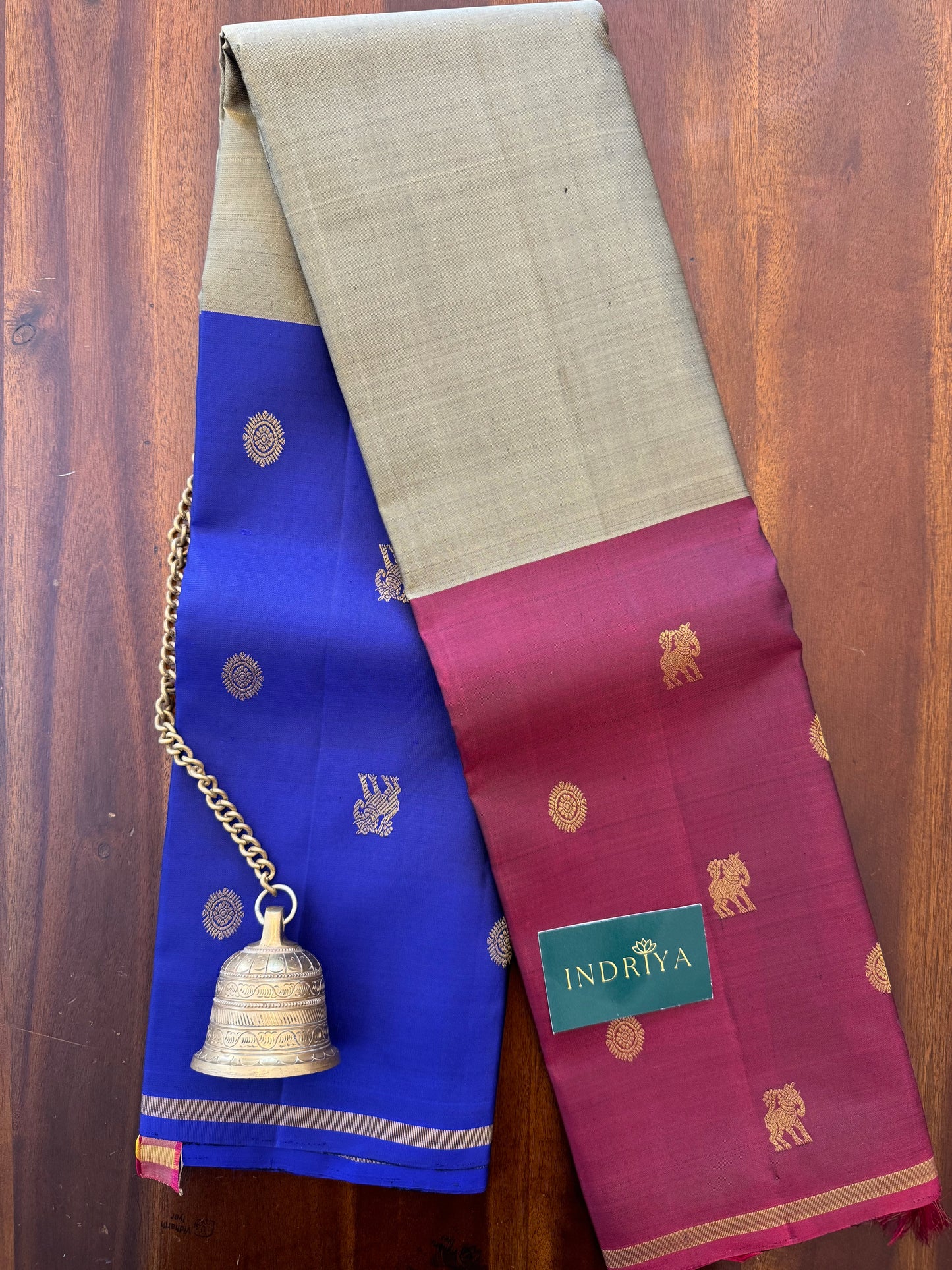 Mubbagam maroon and blue-Kanjivaram Silk Saree