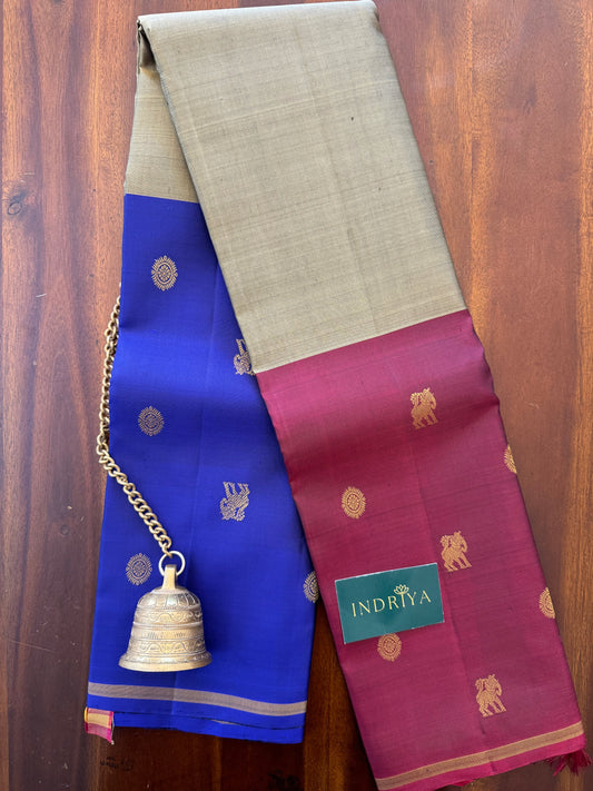 Mubbagam maroon and blue-Kanjivaram Silk Saree