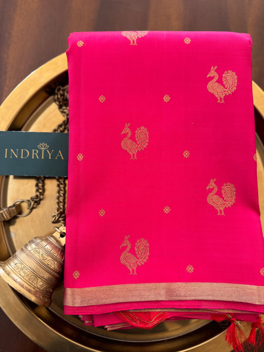 Peacock motif in lotus pink-Kanjivaram Silk Saree