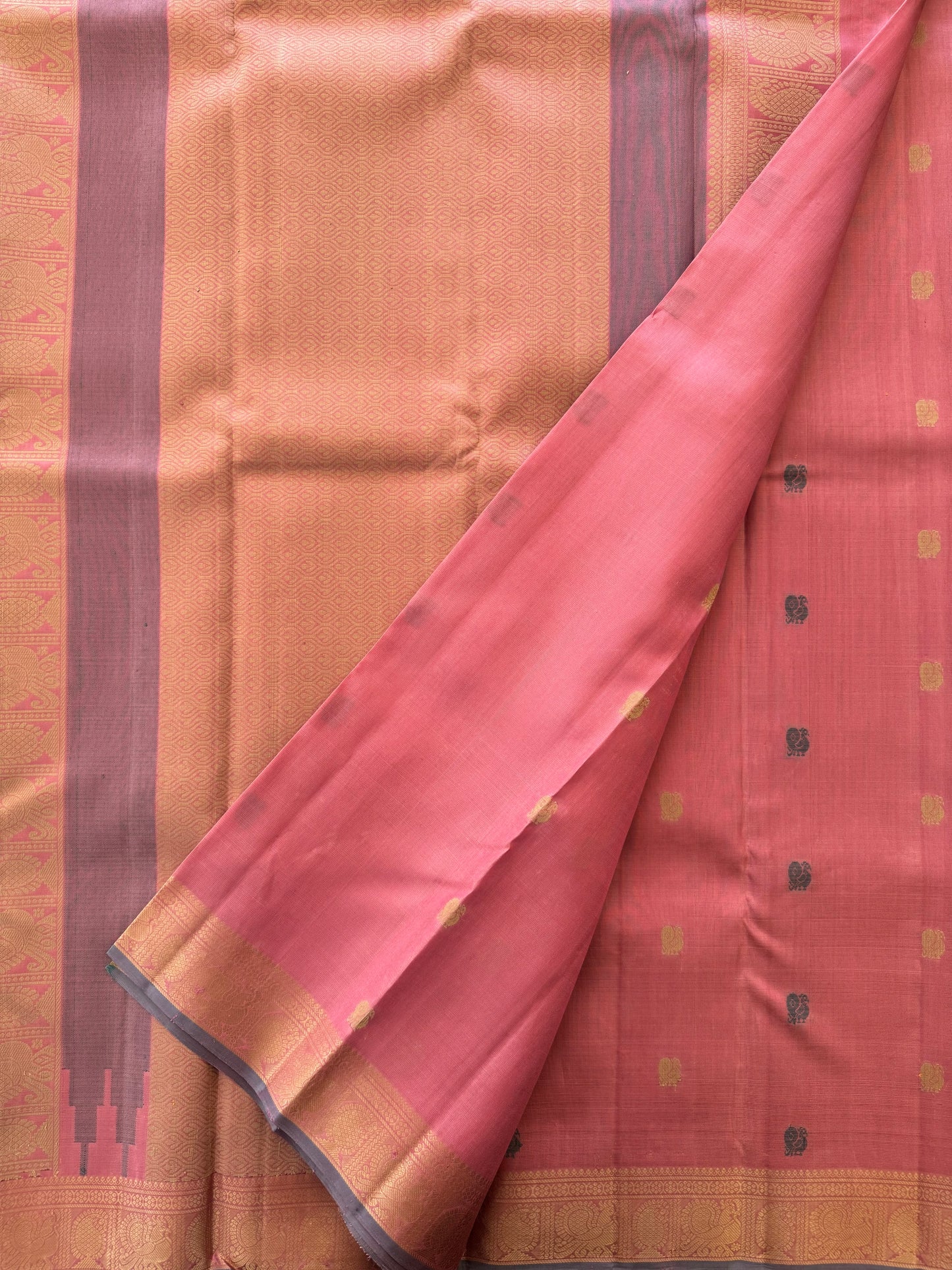 Pink and Beige (No Zari)  - Kanjivaram Silk Saree