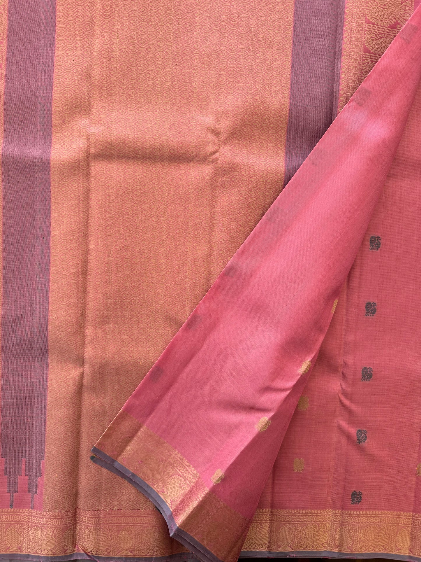 Pink and Beige (No Zari)  - Kanjivaram Silk Saree