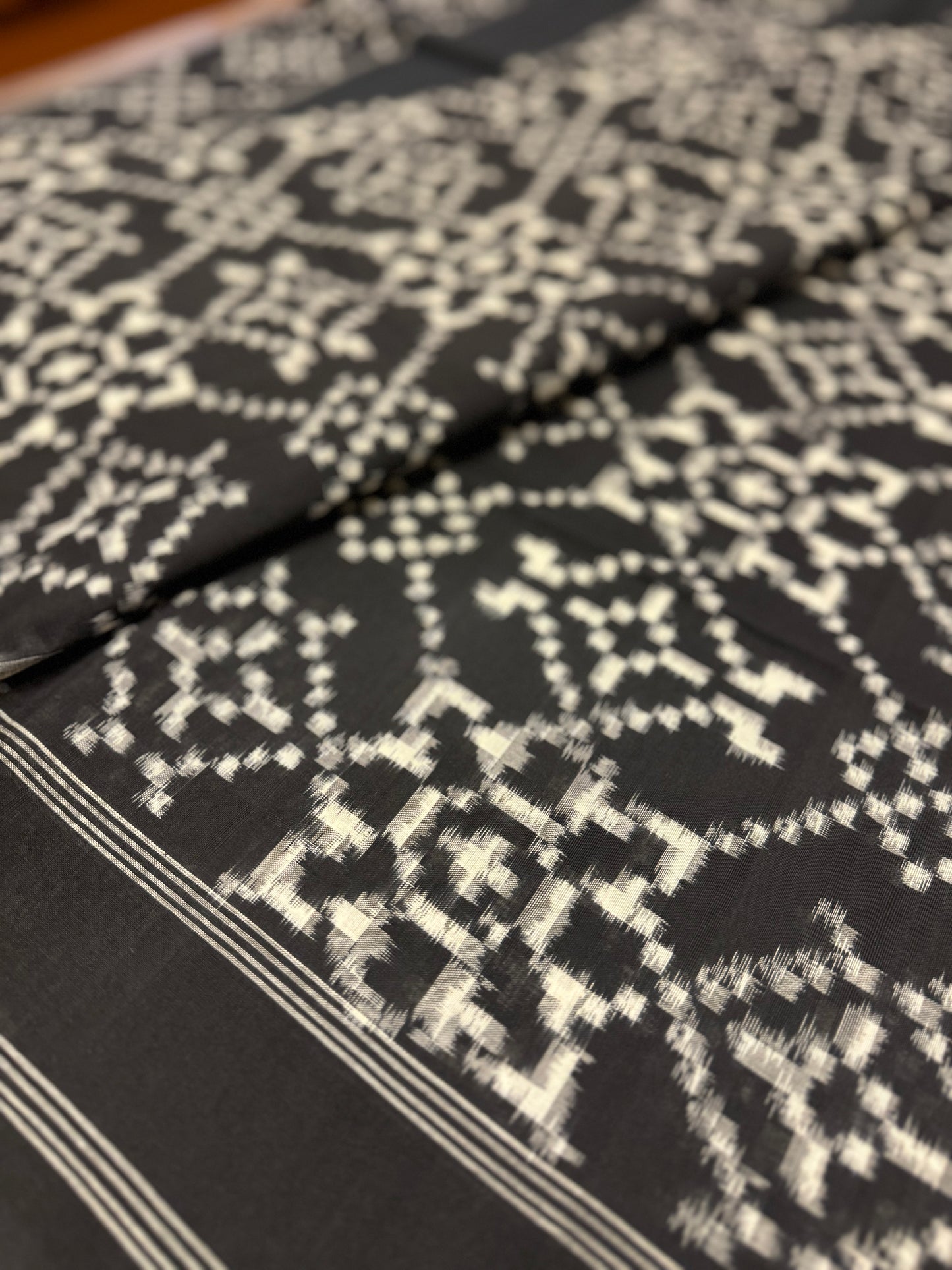 Black and White Telia Rumal - Ikkat Saree