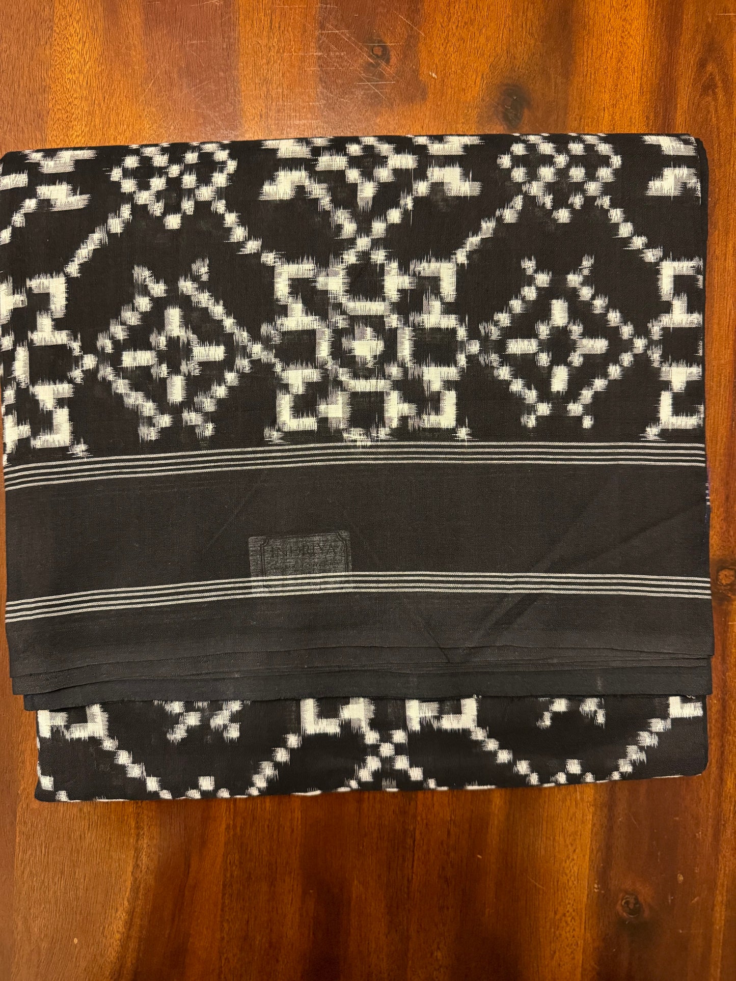 Black and White Telia Rumal - Ikkat Saree