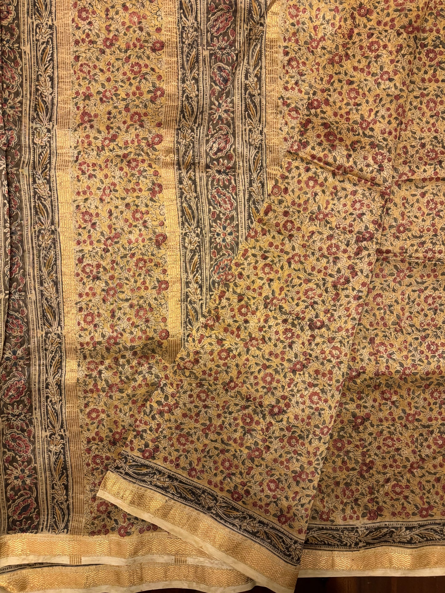 Golden beige Chanderi -Kalamkari Saree