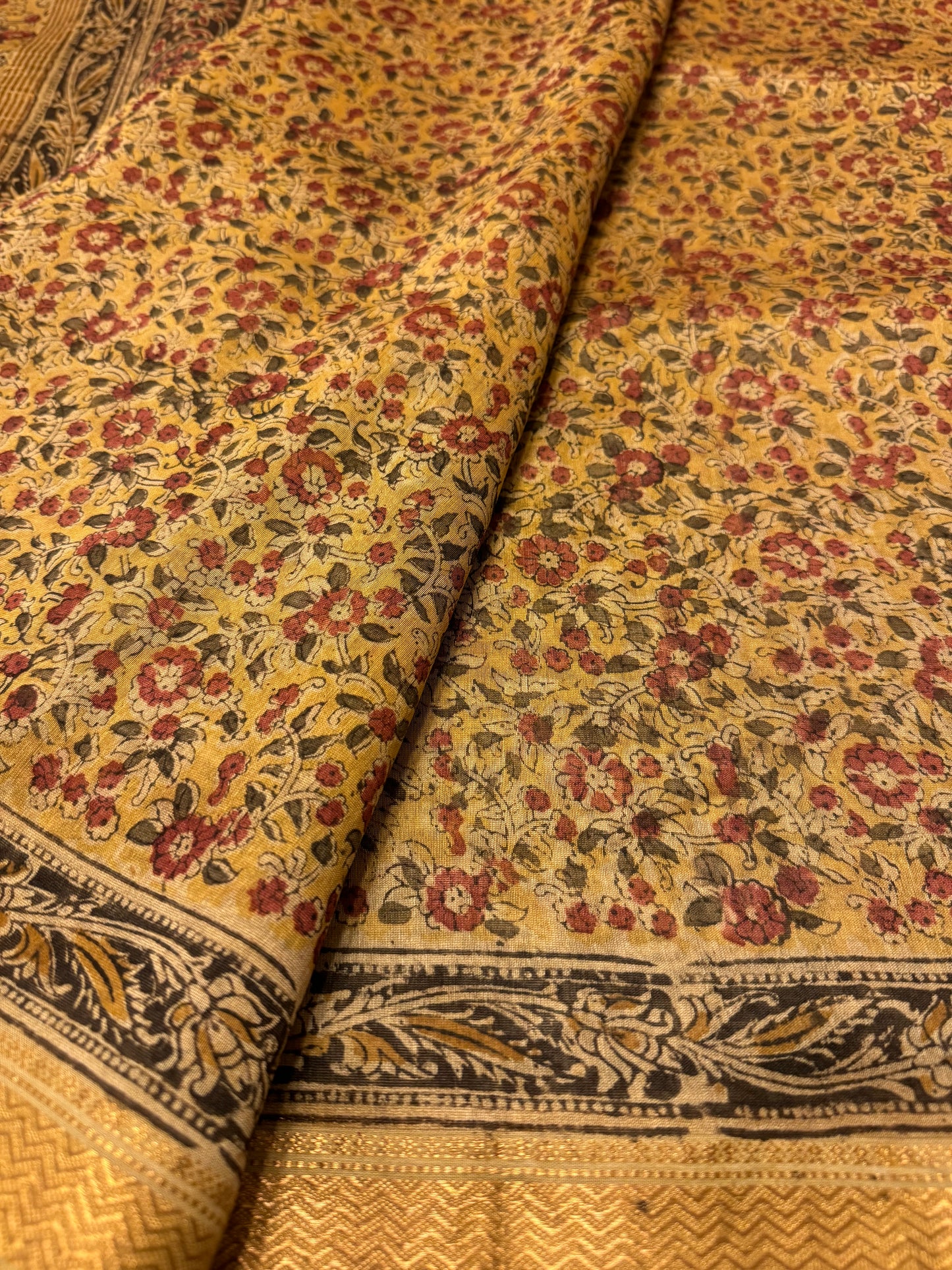 Golden beige Chanderi -Kalamkari Saree