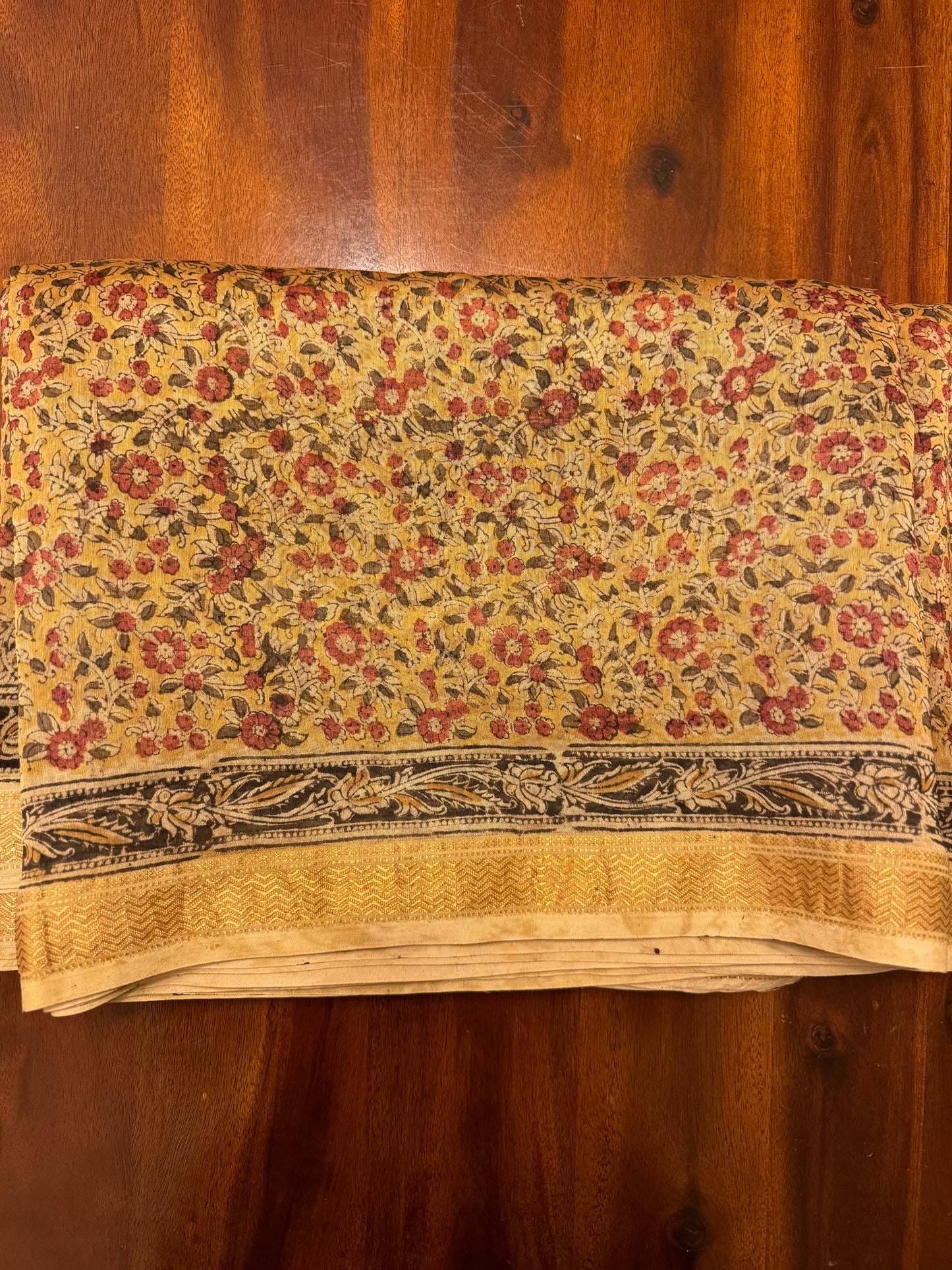 Golden beige Chanderi -Kalamkari Saree