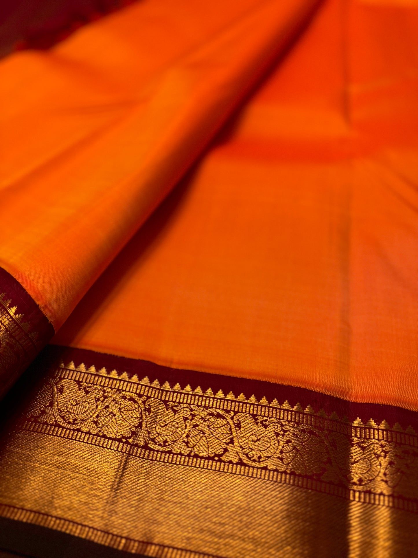 Mango Yellow with  dark Red border - Traditional Kanjivaram Silk Saree