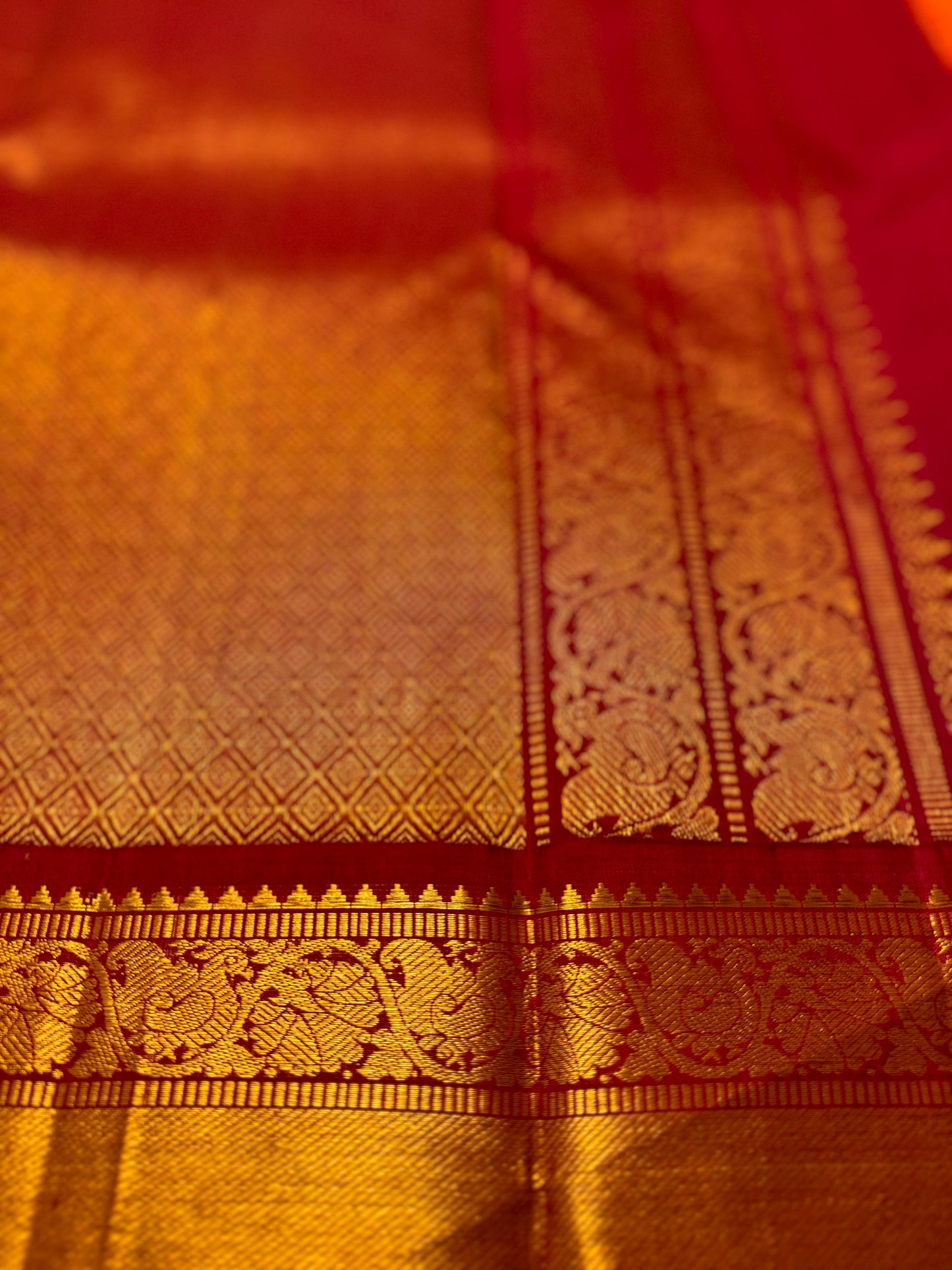 Mango Yellow with  dark Red border - Traditional Kanjivaram Silk Saree