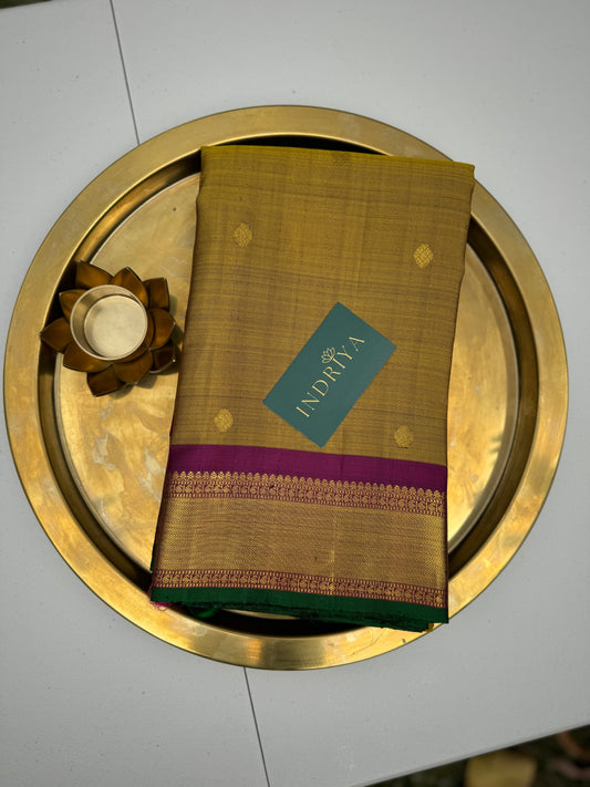 Honey and magenta korvai -Kanjivaram Silk Saree