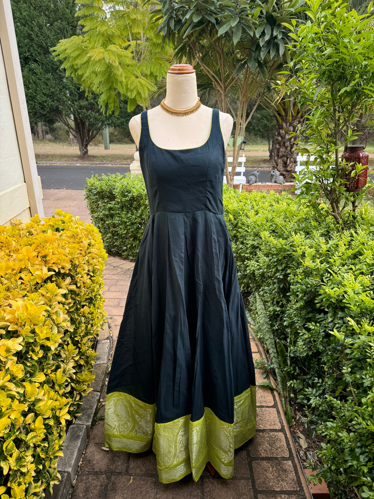 Black and Green Gown  -Sleeveless