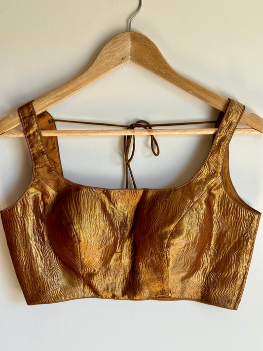 Handloom Crushed Gold Tissue- Sleeveless Blouse