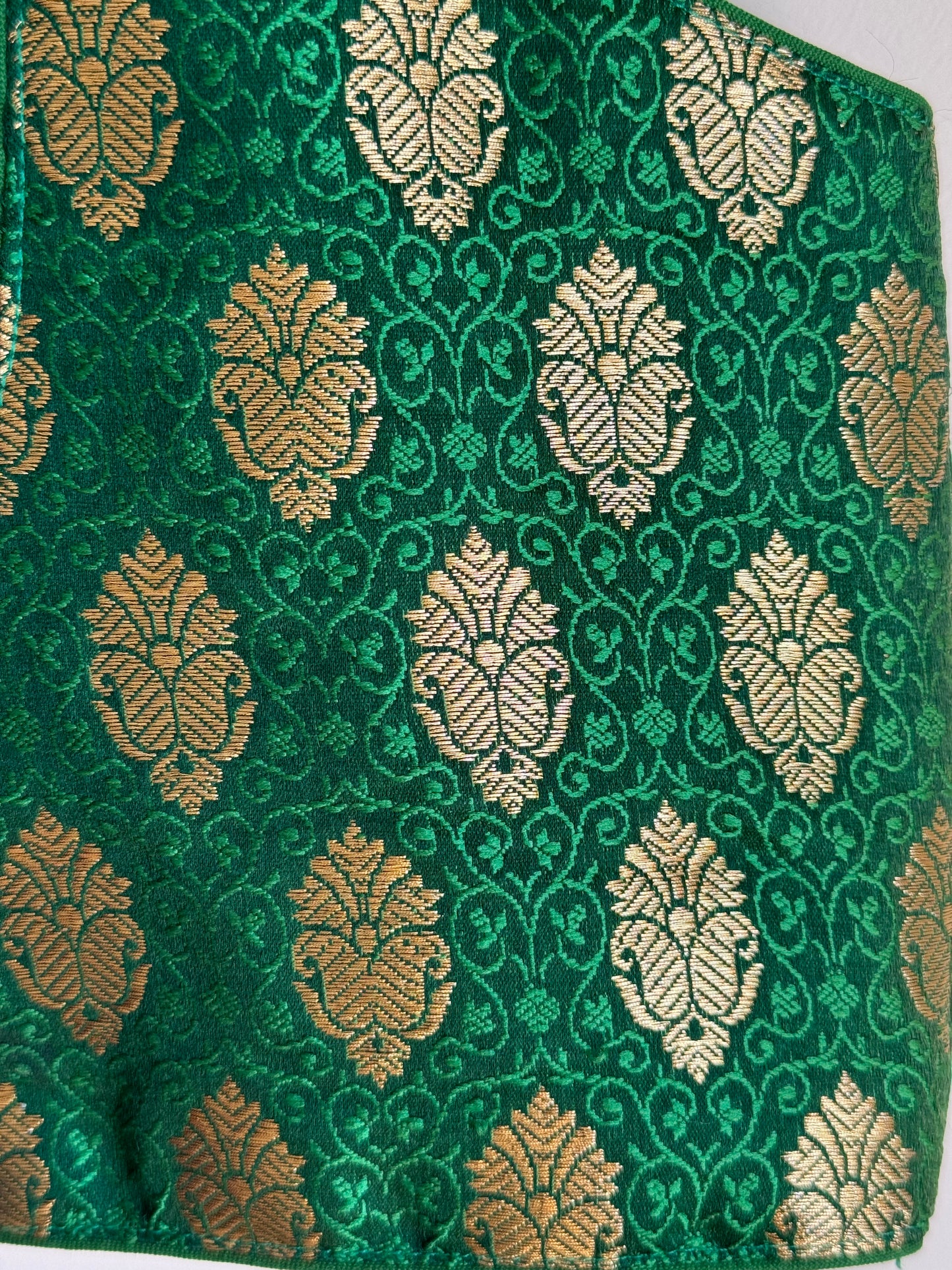 Green Brocade Silk- Sleeveless Blouse