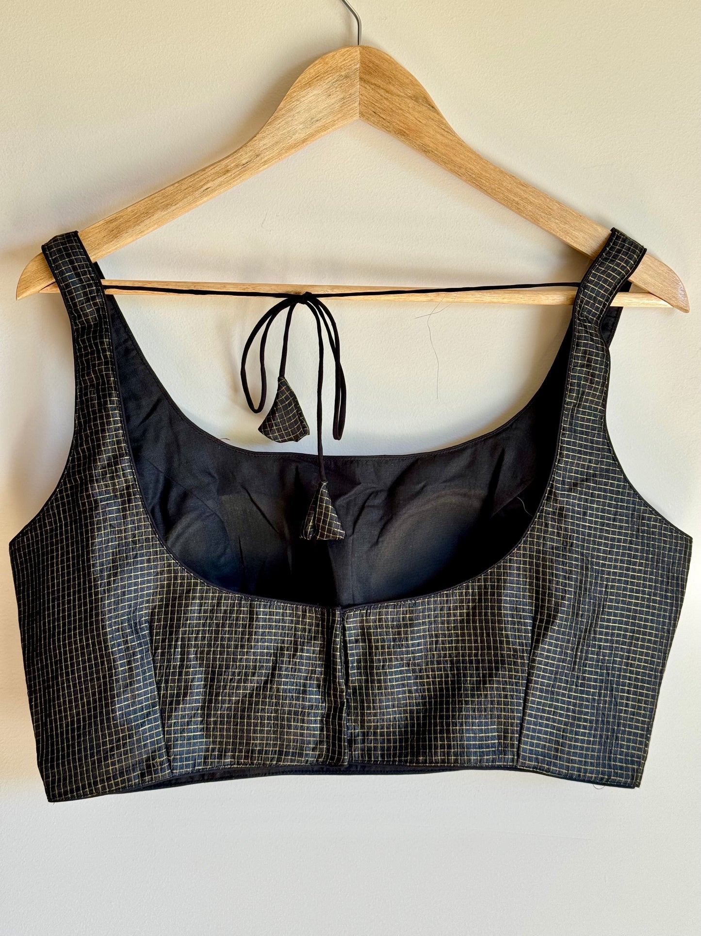 Handloom Black Micro Checks- Sleeveless Blouse