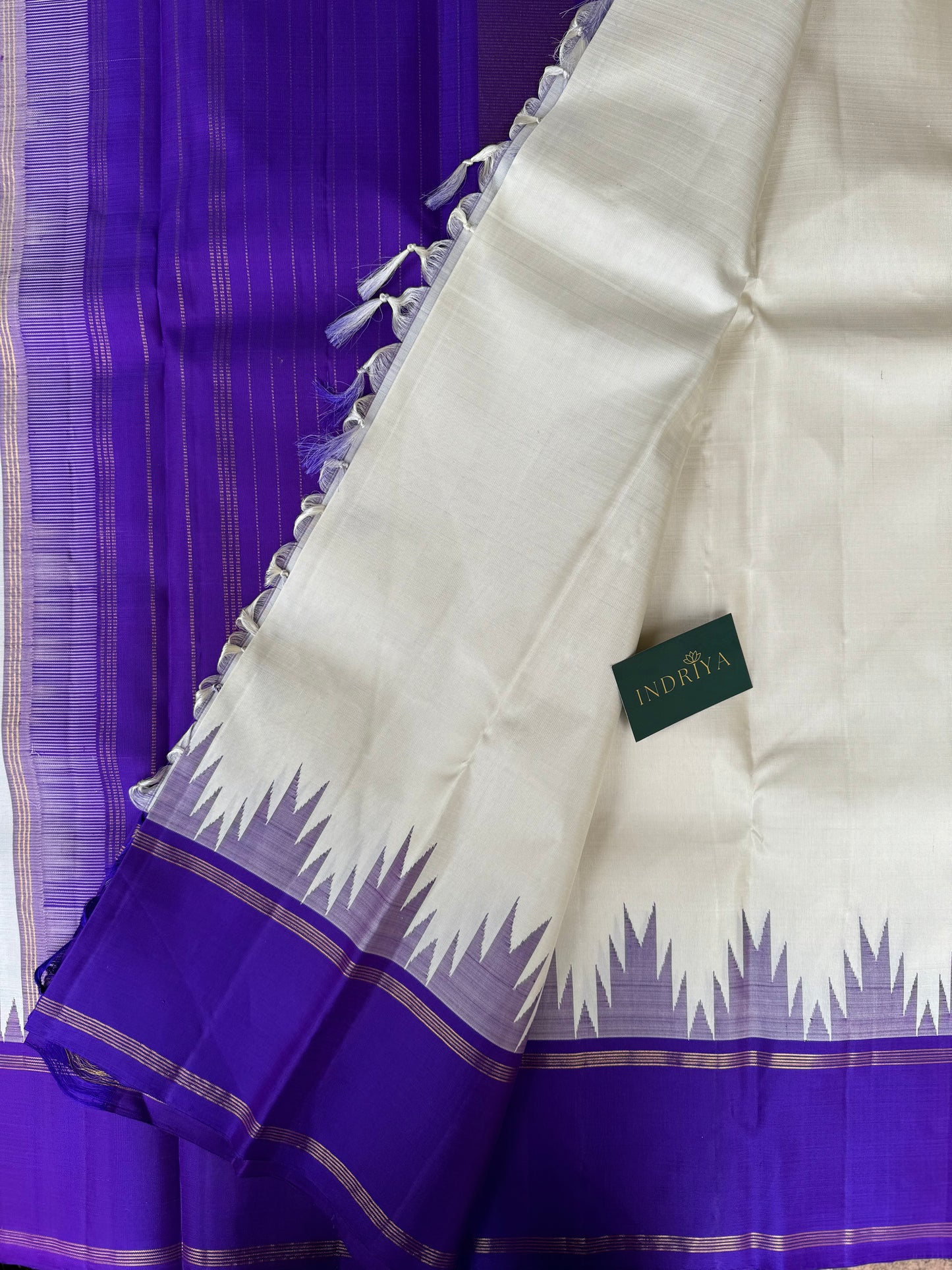 Off White with violet border-Kanjivaram Silk Saree