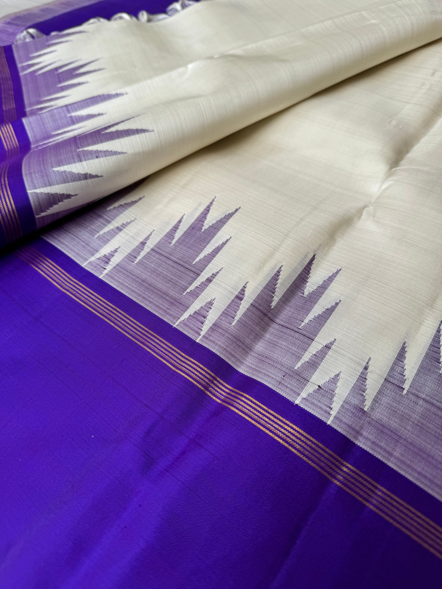 Off White with violet border-Kanjivaram Silk Saree