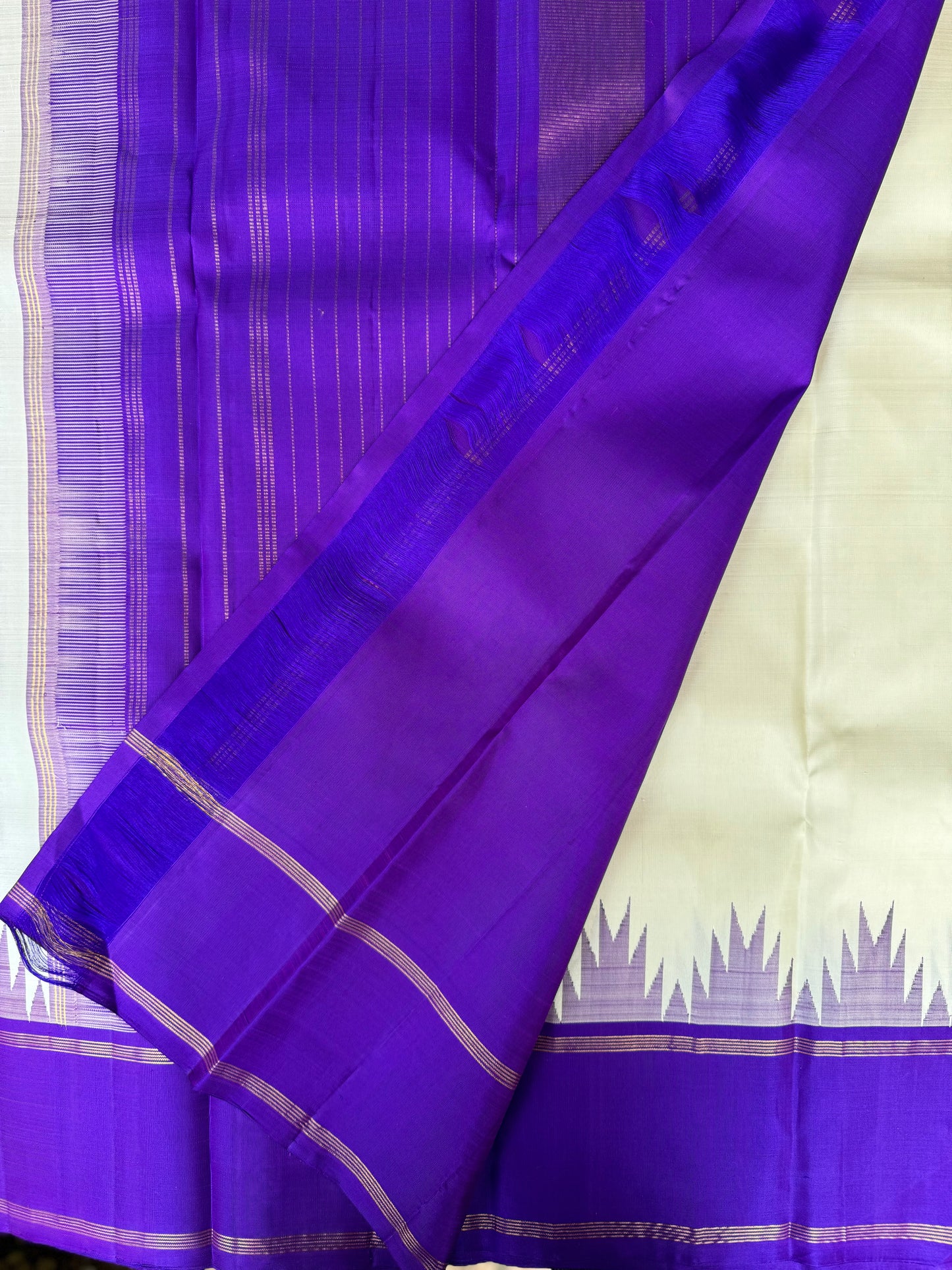 Off White with violet border-Kanjivaram Silk Saree