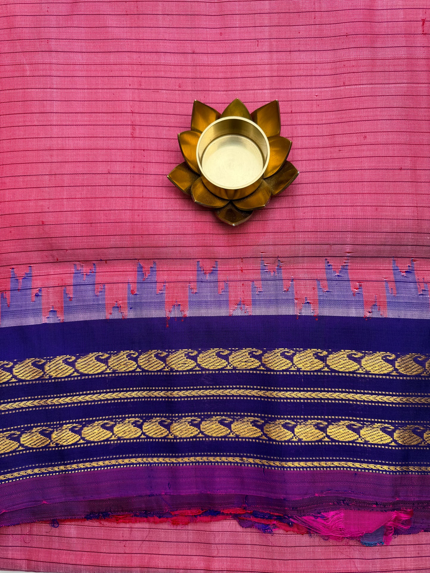 Peach and Violet Gadwal Silk Saree