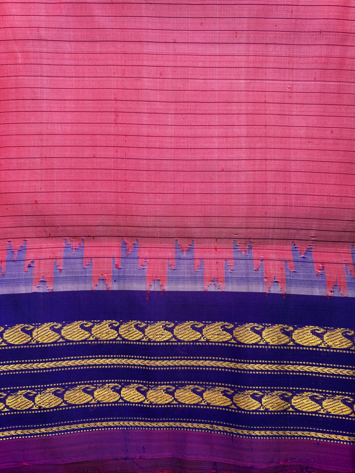 Peach and Violet Gadwal Silk Saree