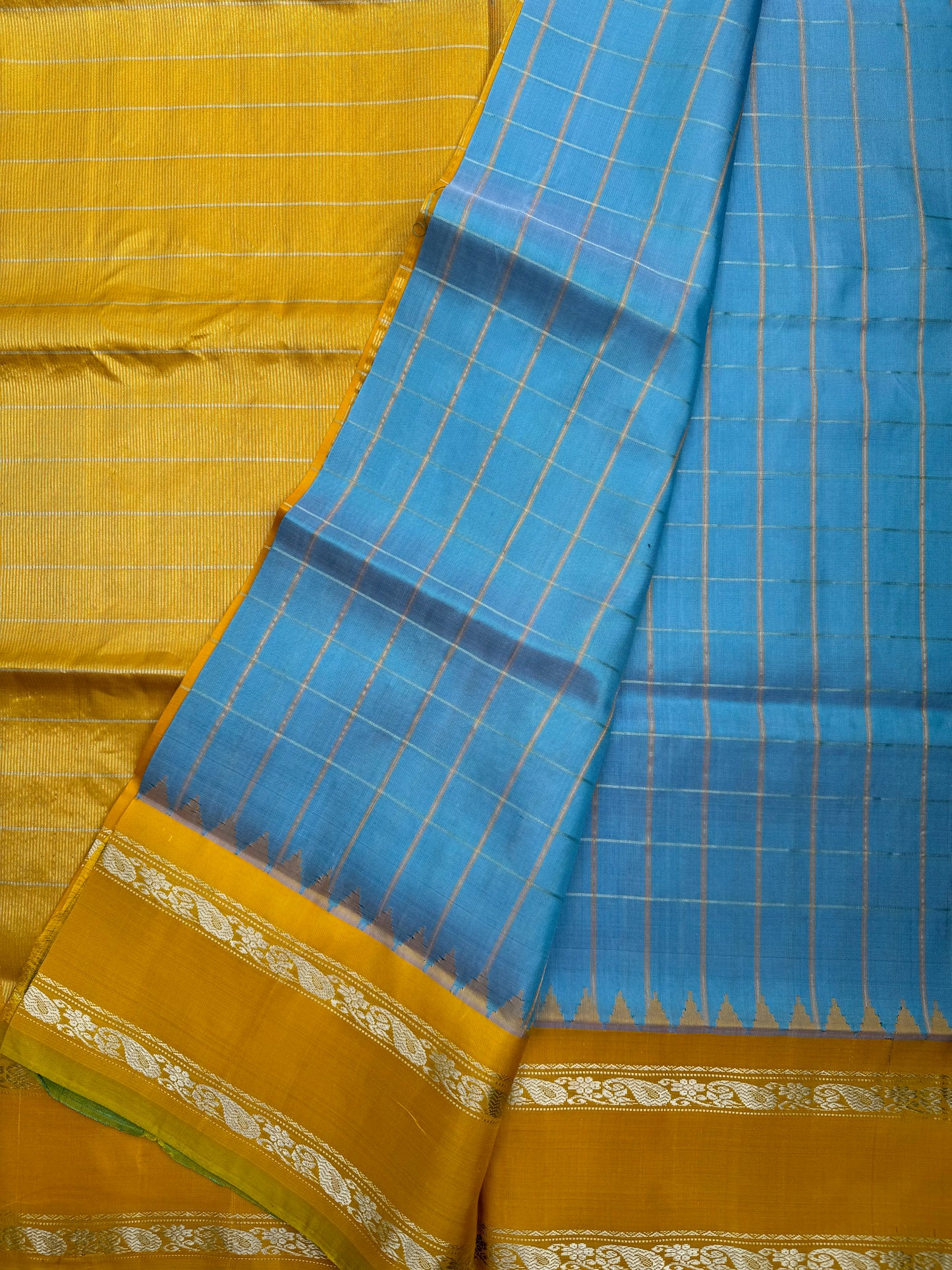 Blue and Yellow Gadwal Silk Saree