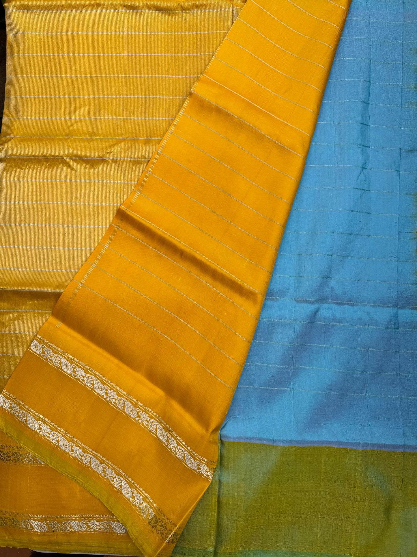 Blue and Yellow Gadwal Silk Saree