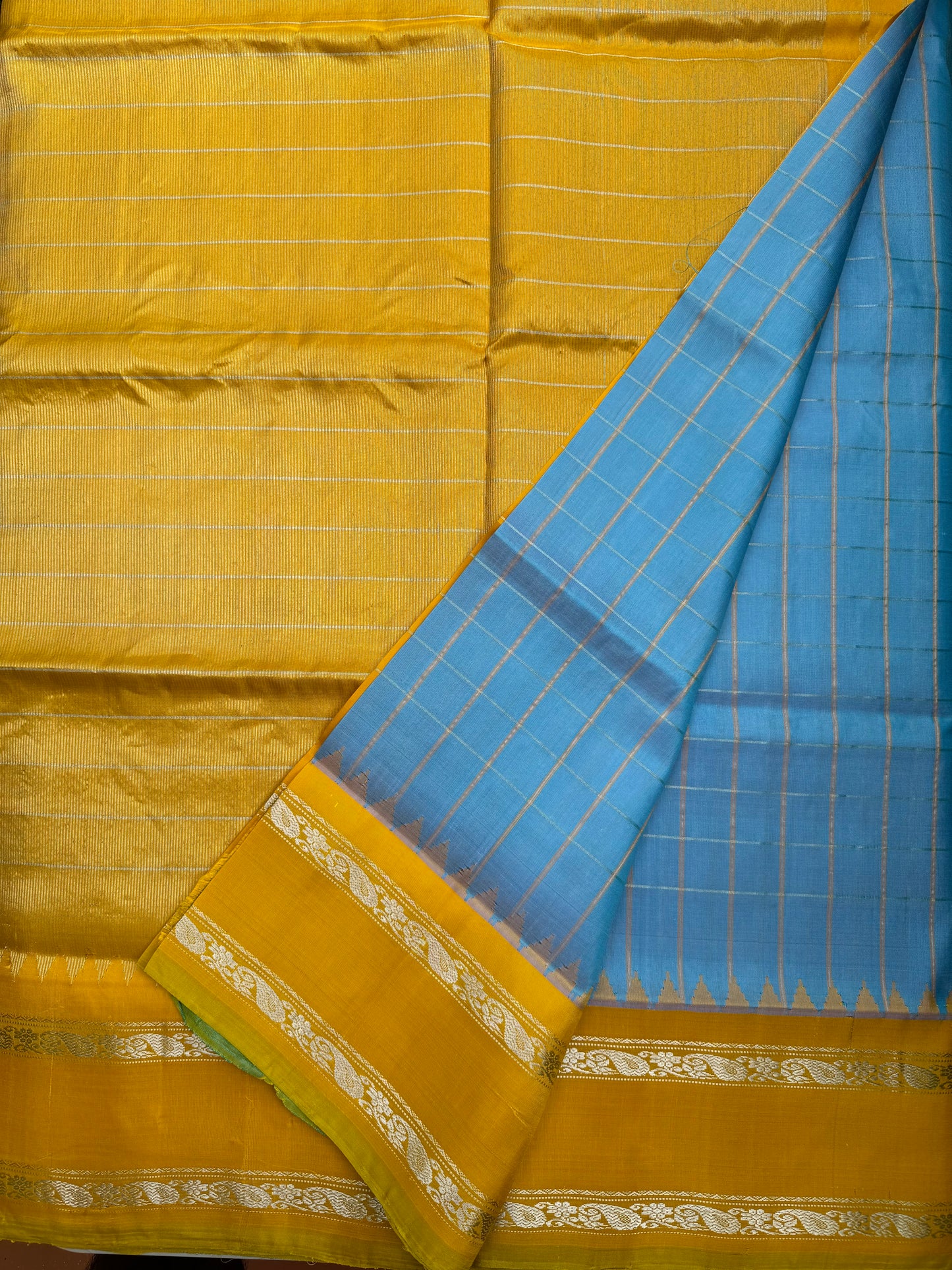 Blue and Yellow Gadwal Silk Saree