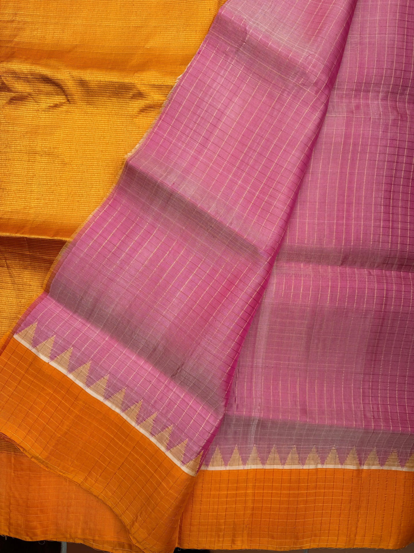 Pink and Yellow Gadwal Silk Saree