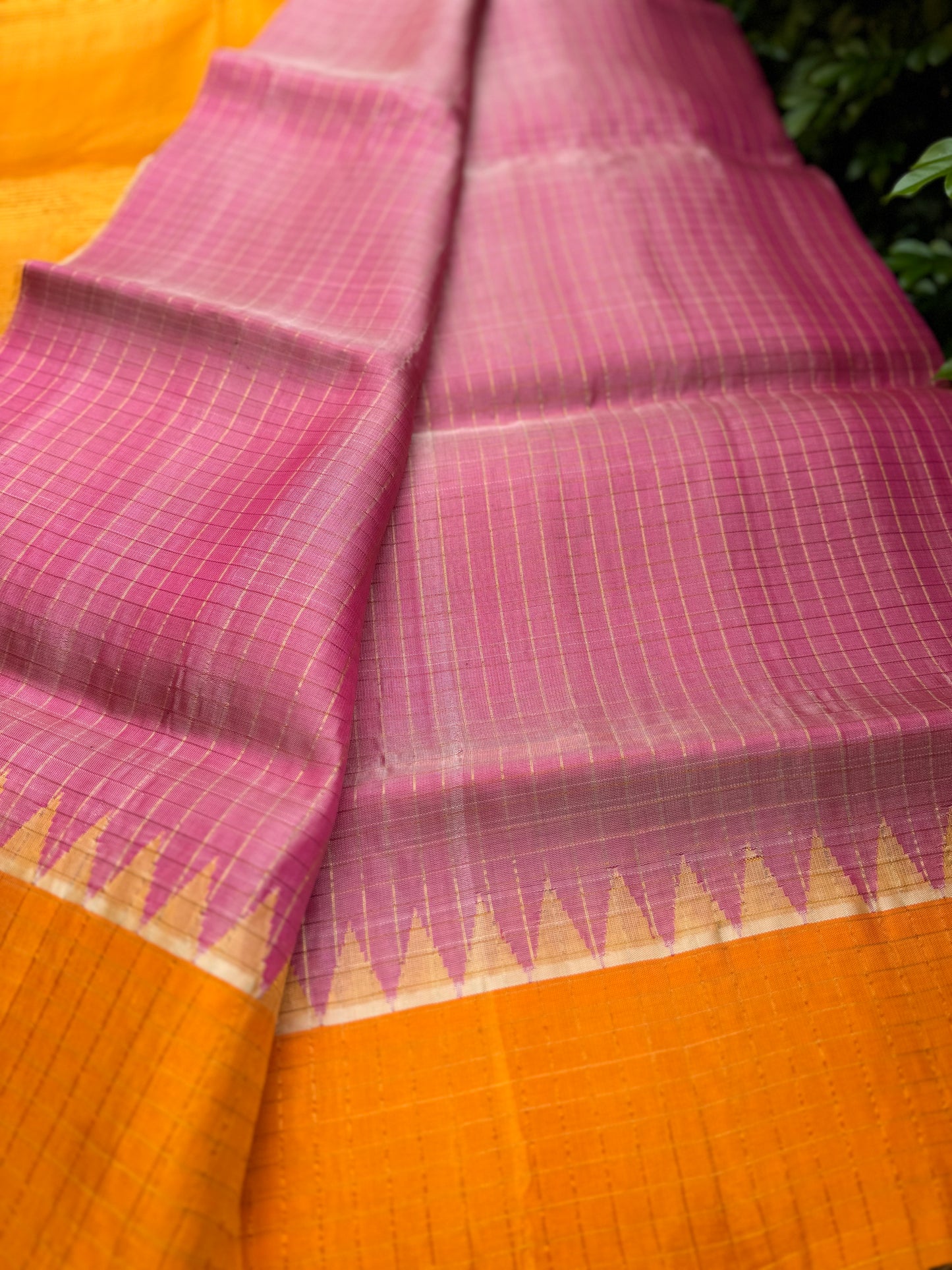 Pink and Yellow Gadwal Silk Saree