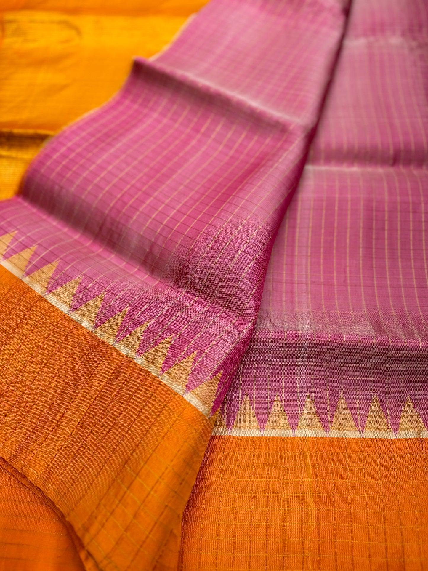 Pink and Yellow Gadwal Silk Saree