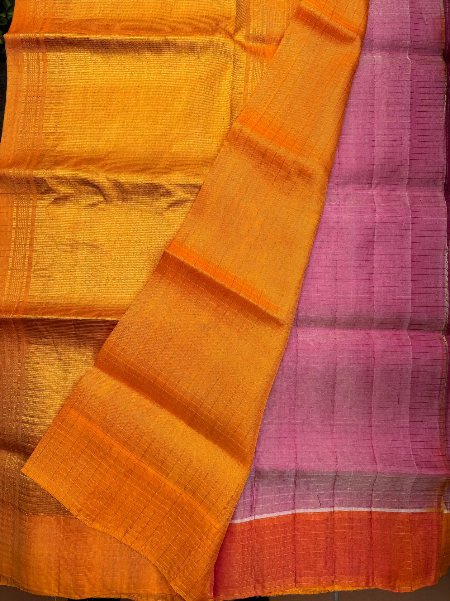 Pink and Yellow Gadwal Silk Saree