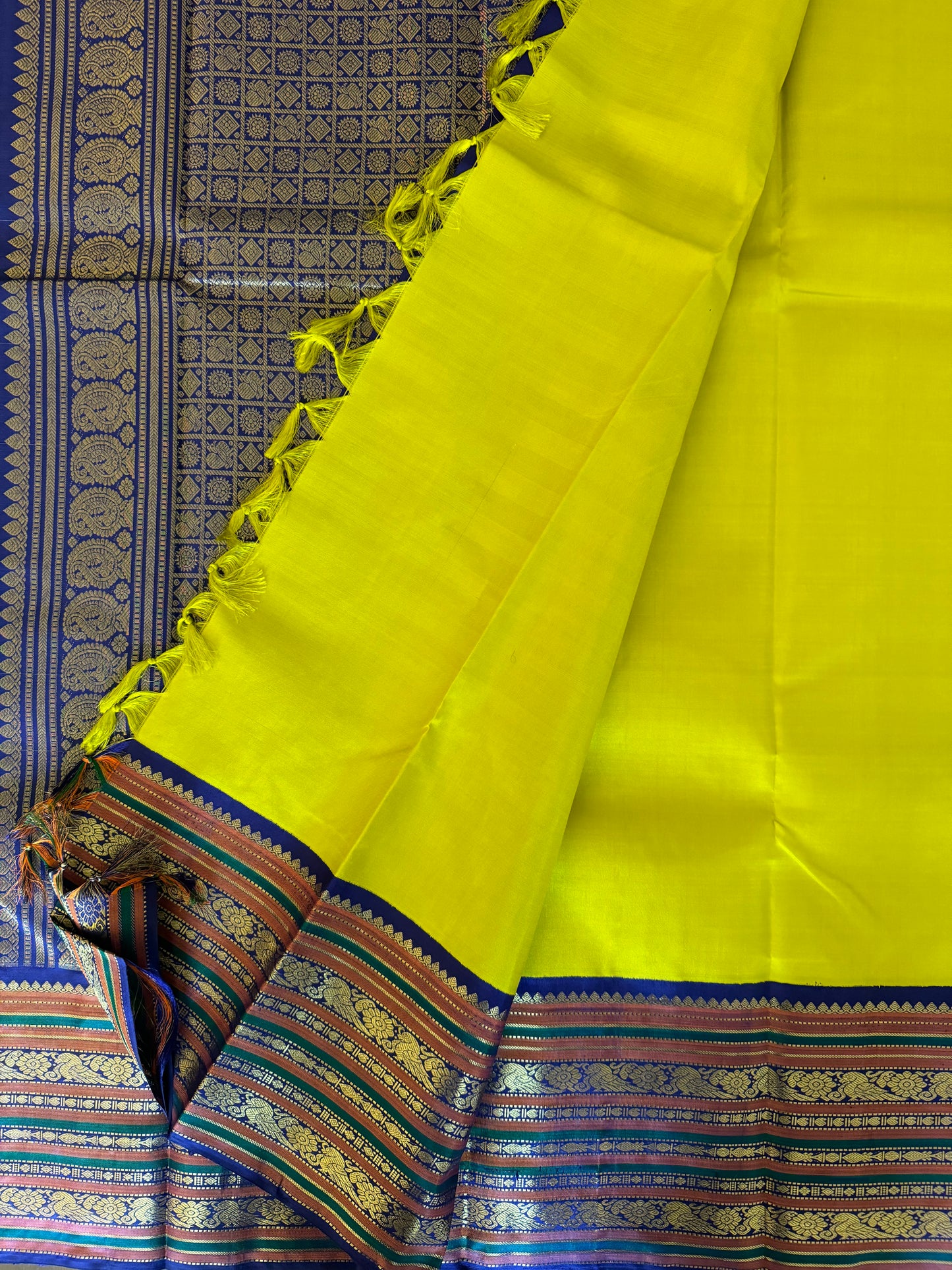 Lime green and sapphire blue-Kanjivaram Silk Saree