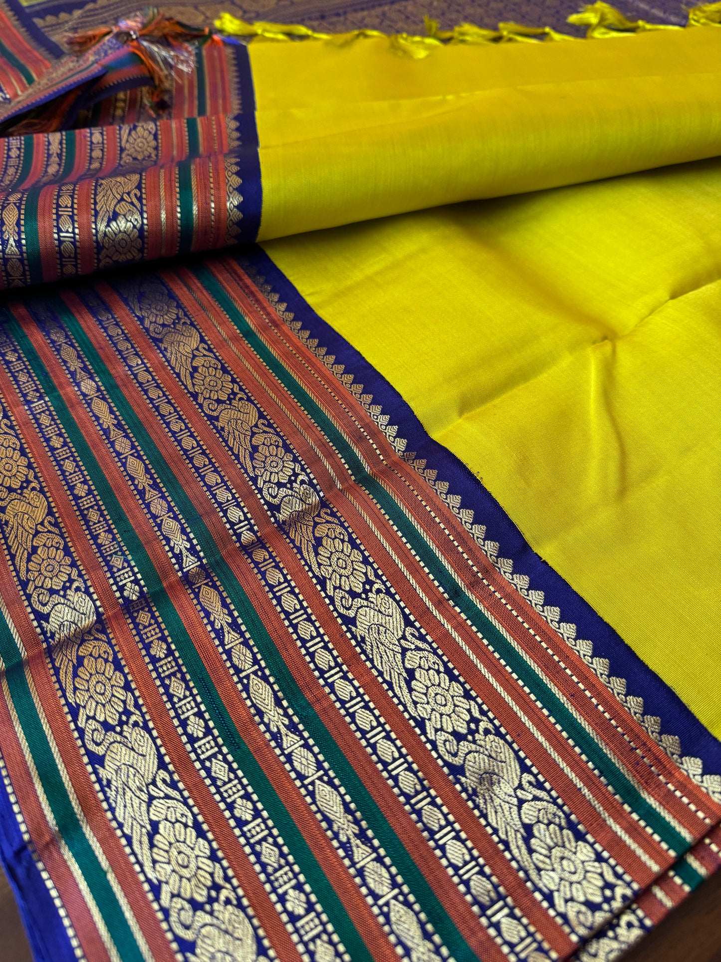 Lime green and sapphire blue-Kanjivaram Silk Saree