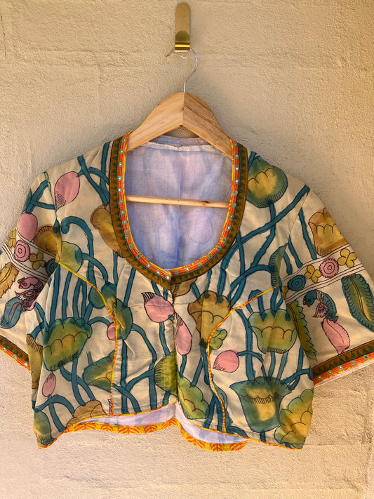 Cream handpainted kalamkari blouse