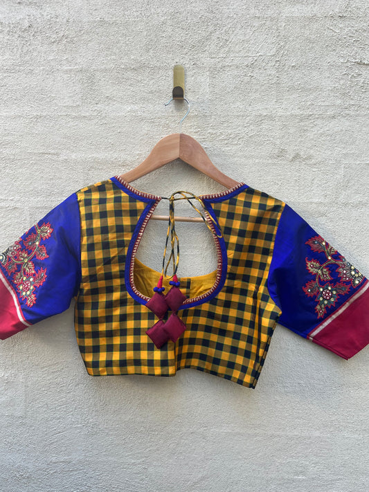 Yellow and Black Checks with Blue Sleeves