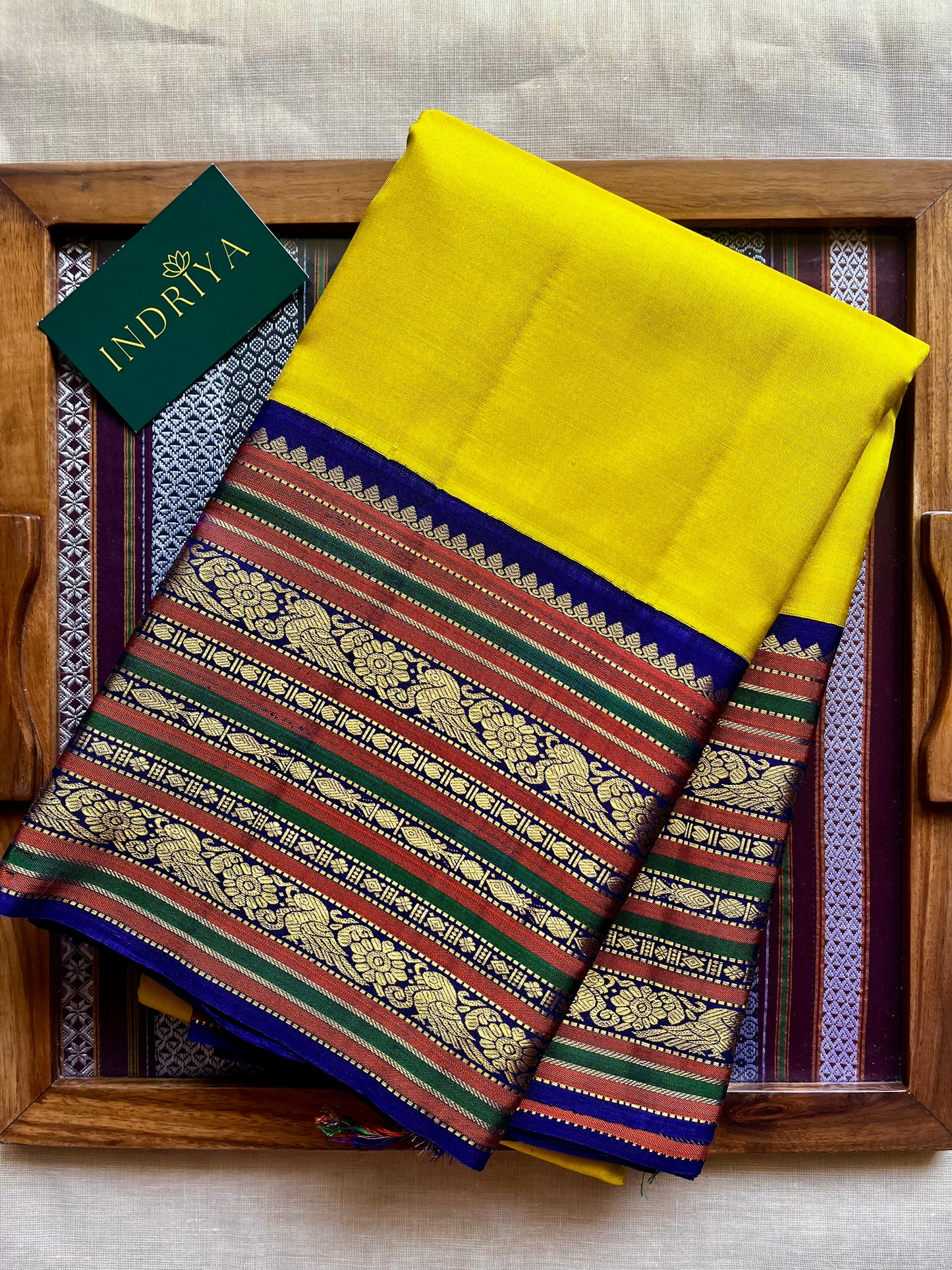 Lime green and sapphire blue-Kanjivaram Silk Saree