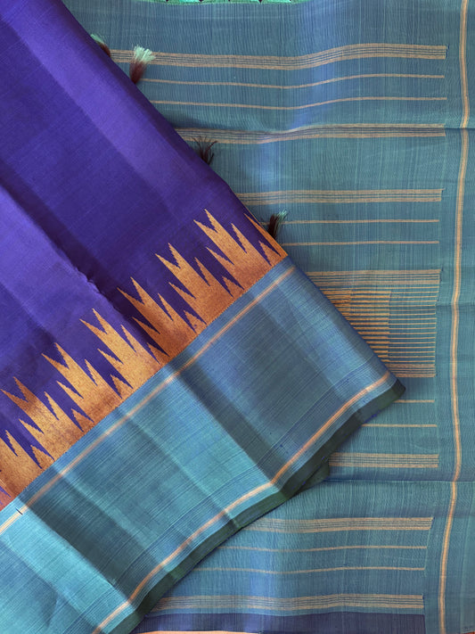 Ettu Kol Blue and Turquoise kanjivaram silk saree