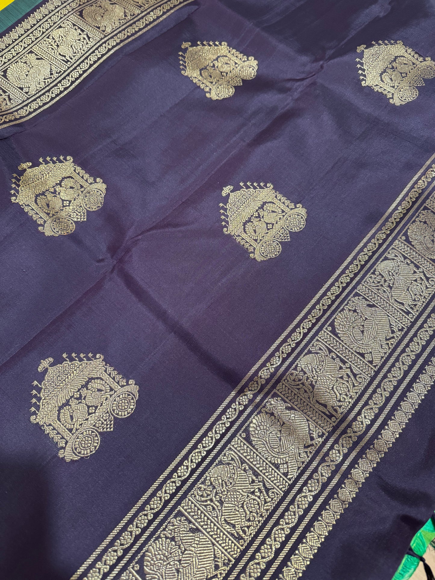 Leafy Green and Coffee brown Kanjivaram silk saree