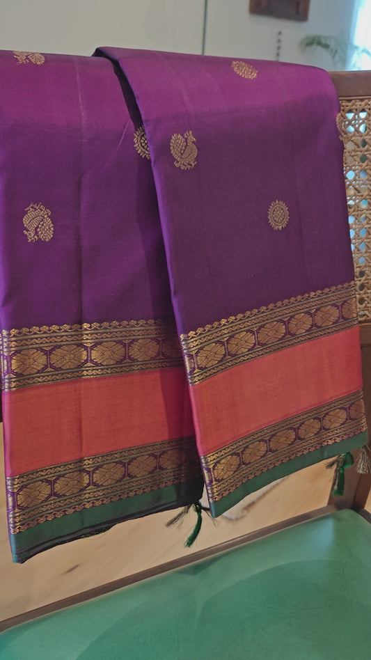 Blackcurrant kanjivaram silk saree with retta peetu border