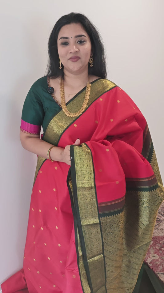Chilli Red and Bottle Green- Kanjivaram silk saree