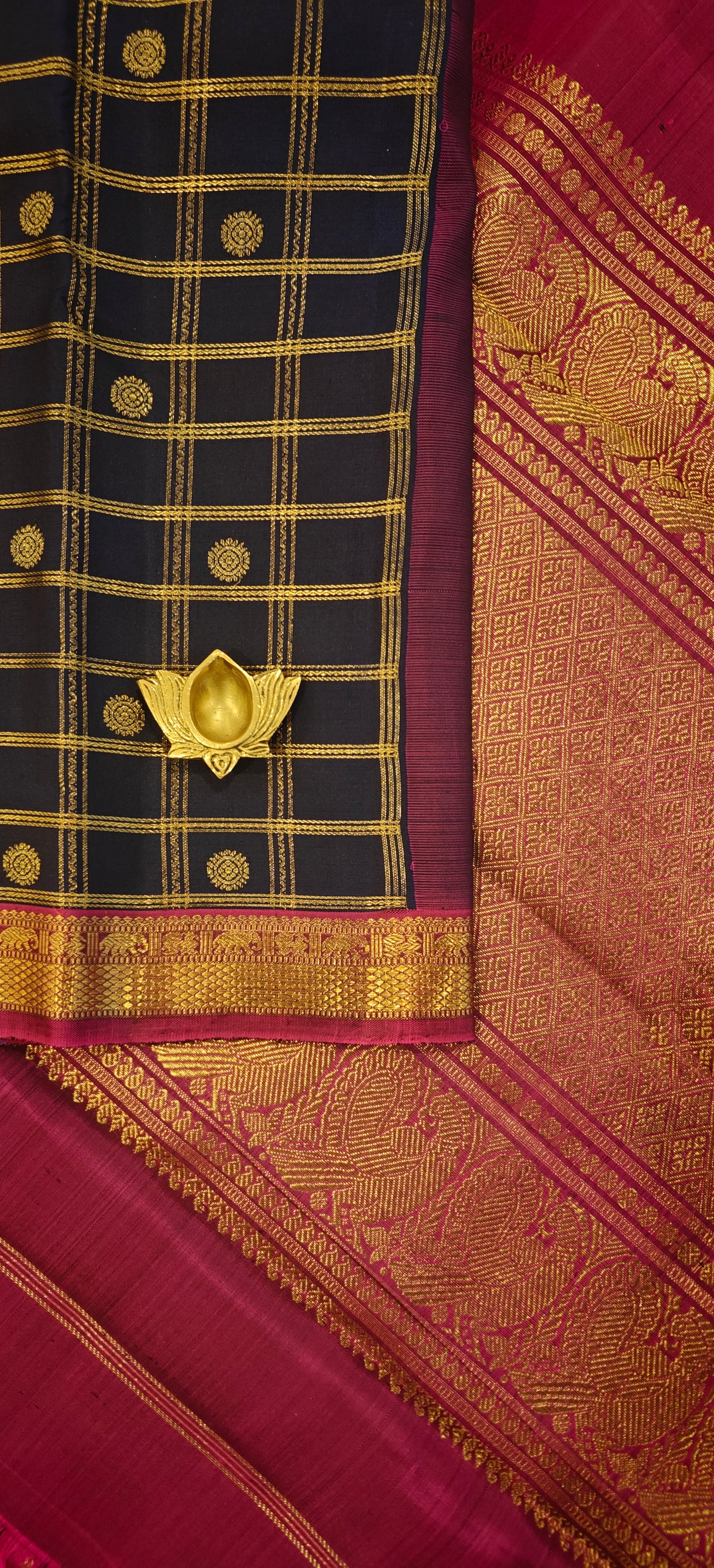 Navy blue with Magenta kanjivaram silk saree