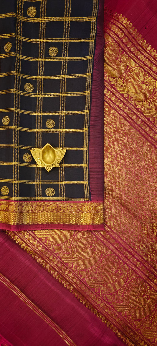 Navy blue with Magenta kanjivaram silk saree