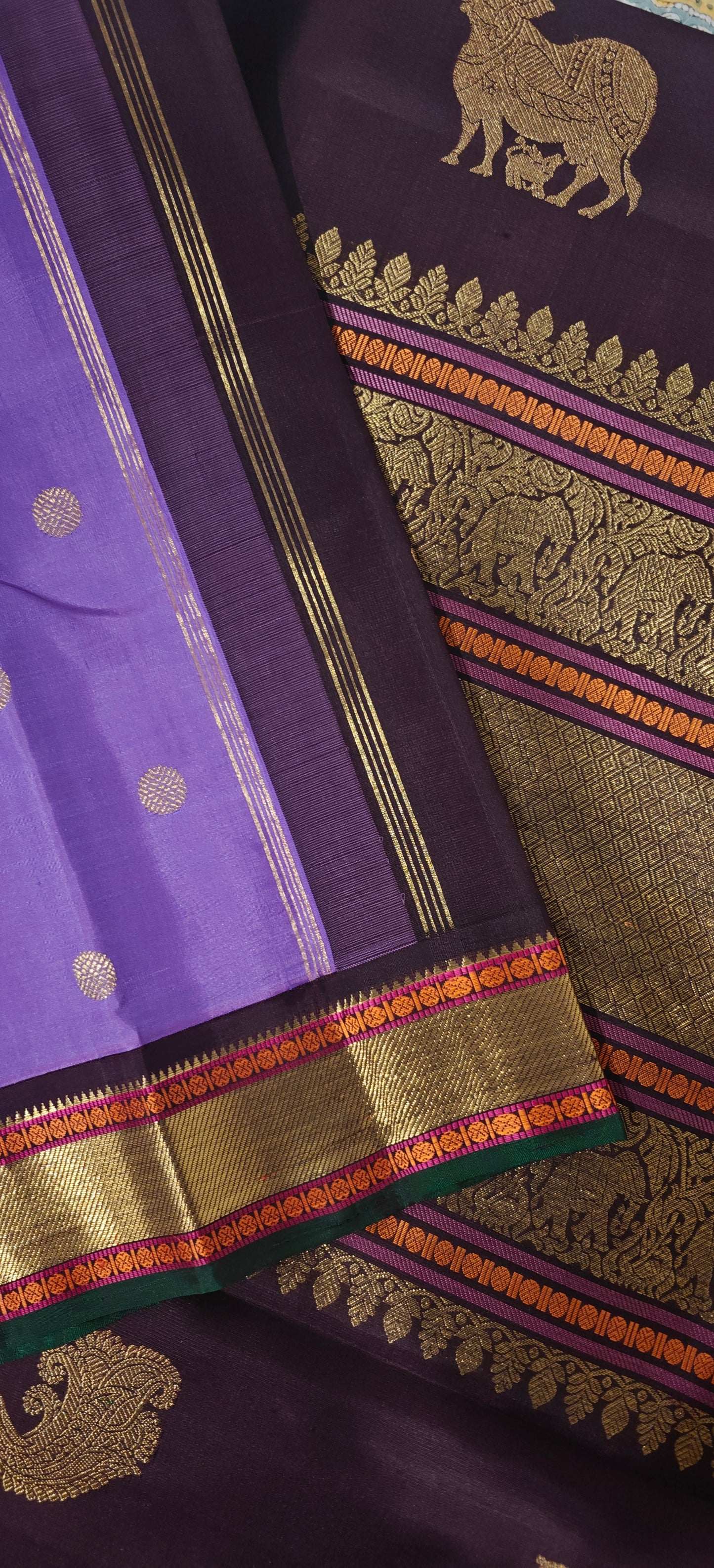 Lavender and coffee brown kanjivaram silk saree