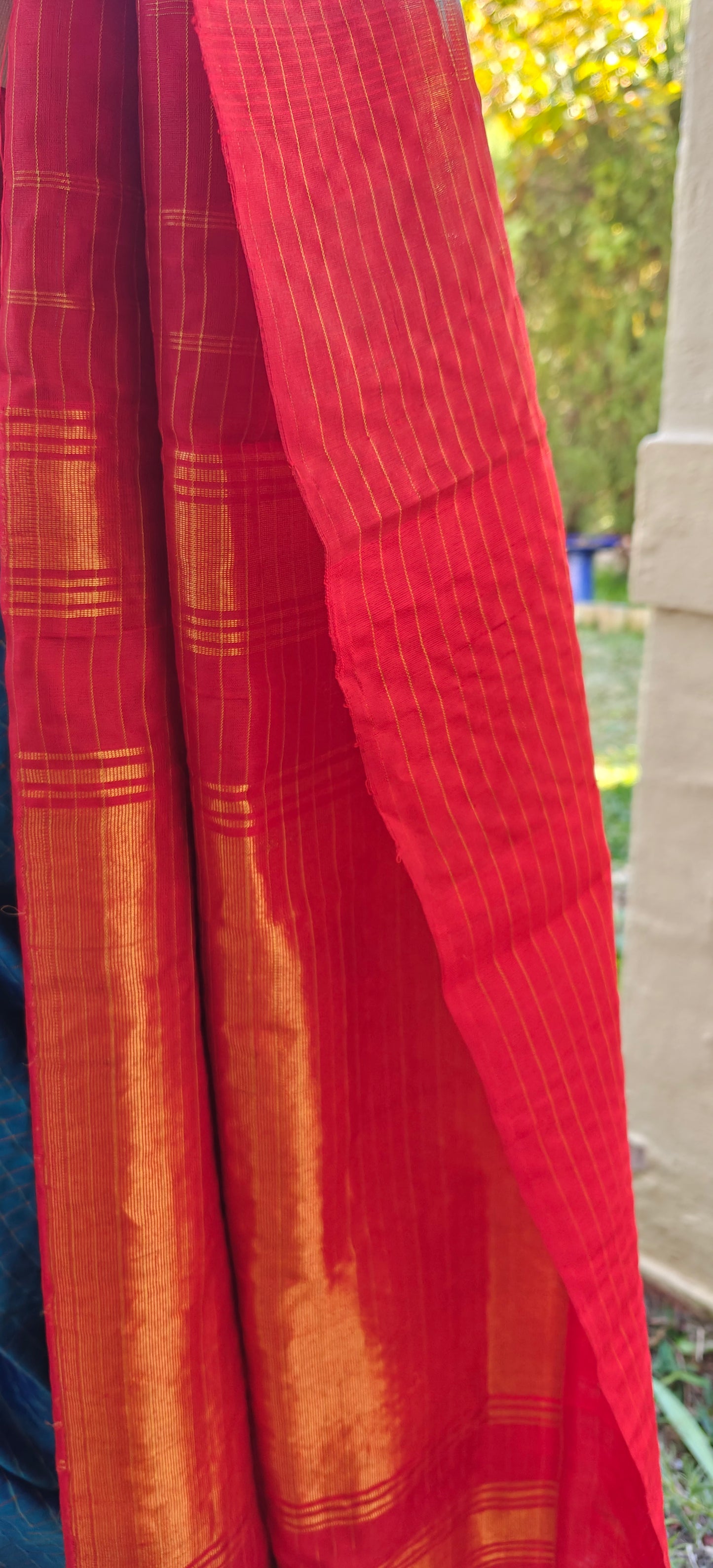 Blue and Red zari checks Gadwal Silk Saree