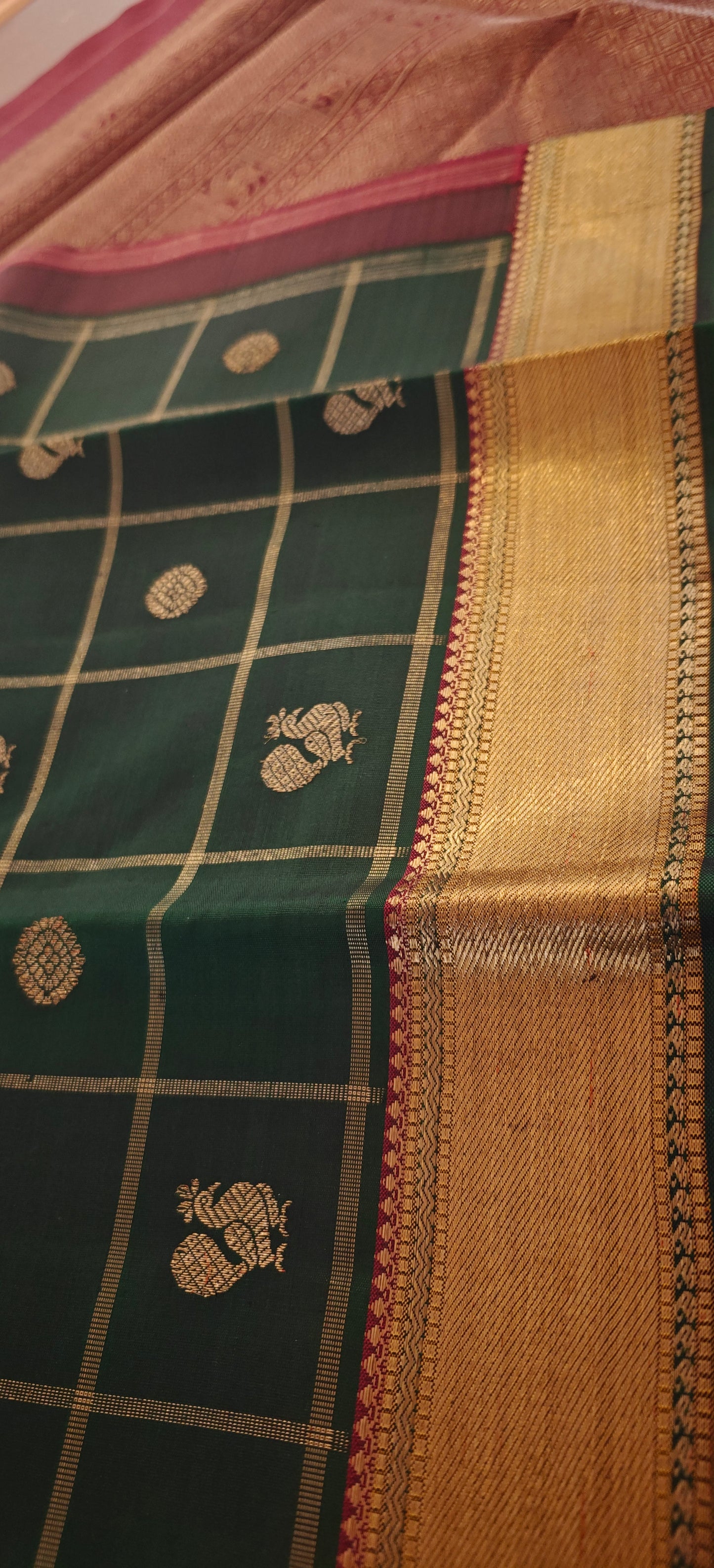 Bottle green and maroon kanjivaram silk saree