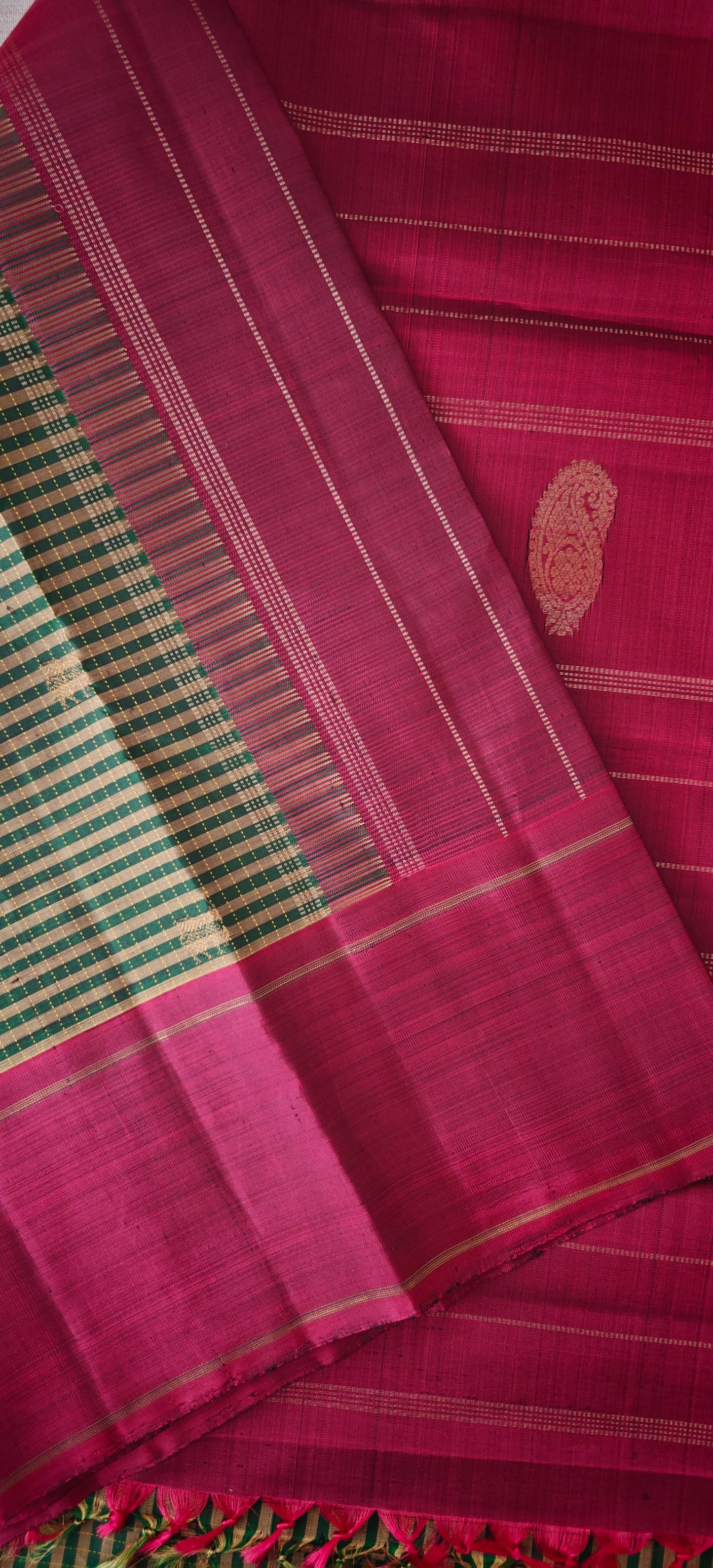 Green and Maroon Line Kanjivaram silk saree