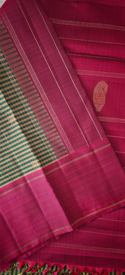 Green and Maroon Line Kanjivaram silk saree