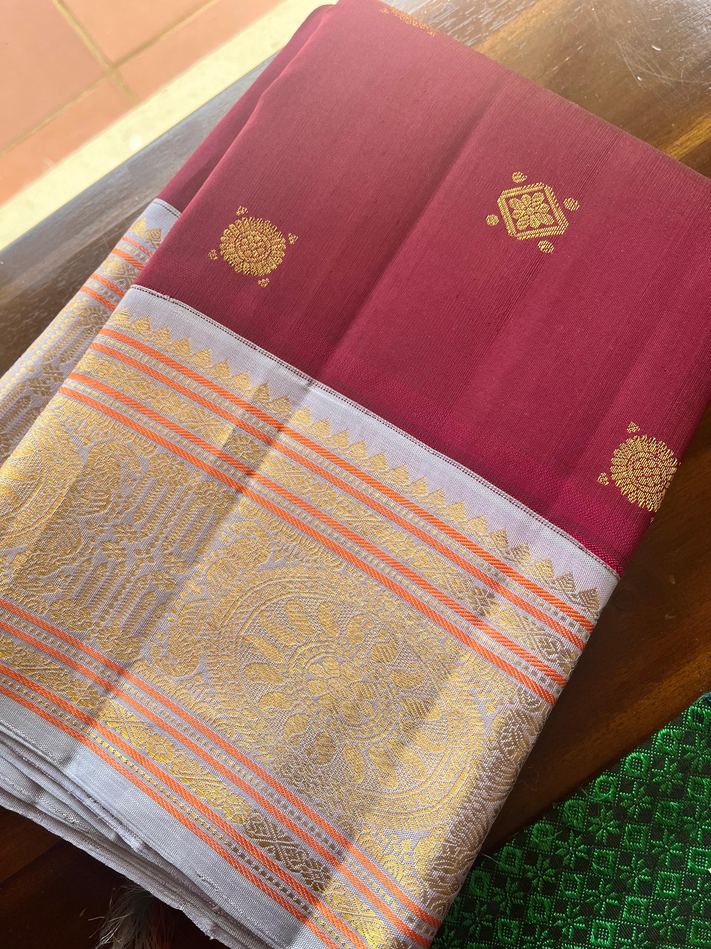 Berry Pink and Lilac Grey-Kanjivaram Silk Saree