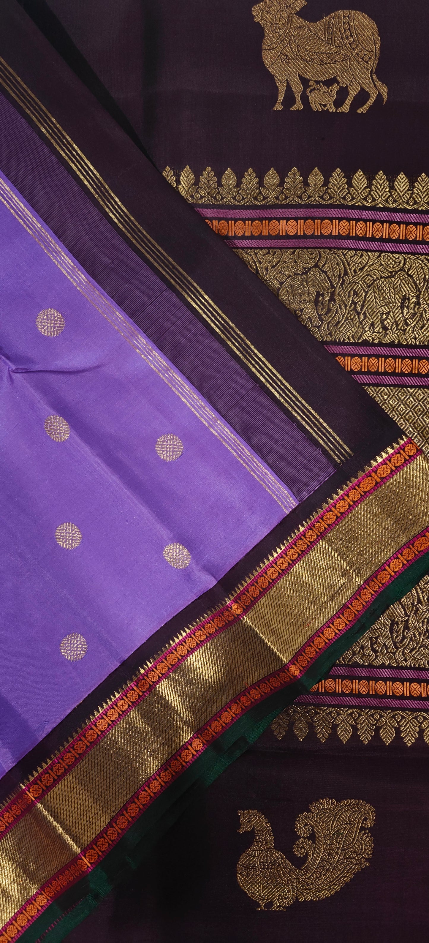 Lavender and coffee brown kanjivaram silk saree