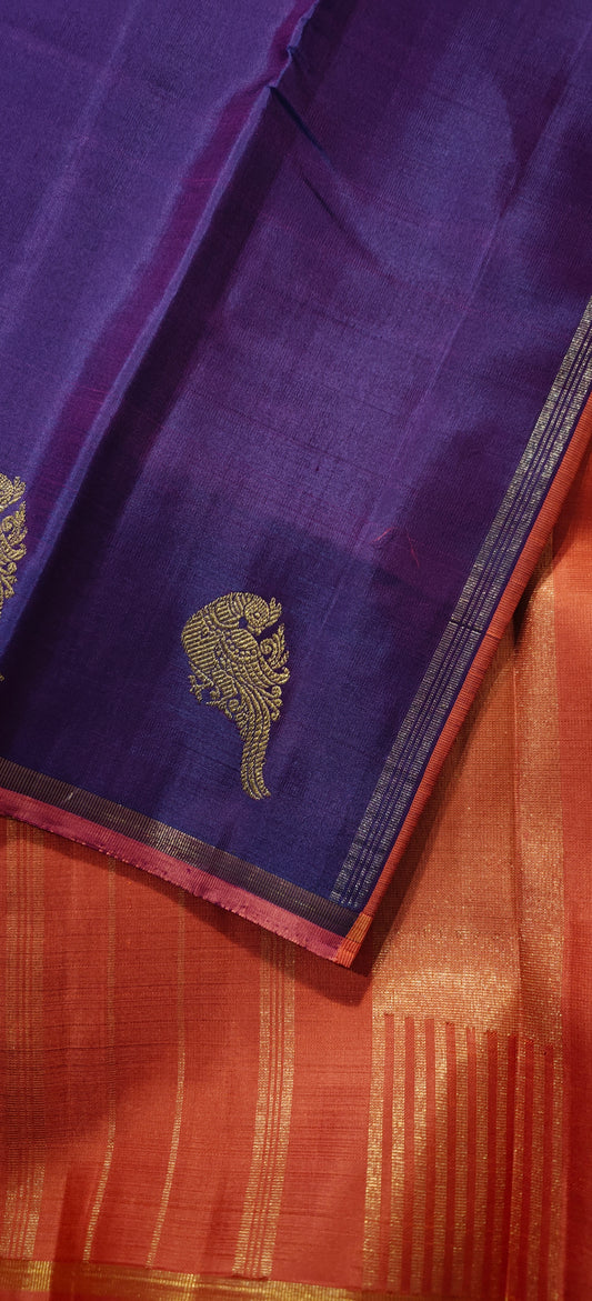 Purple and Peachy pink borderless kanjivaram silk saree